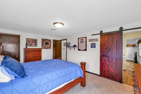 a bed room with a bed and a walk in closet