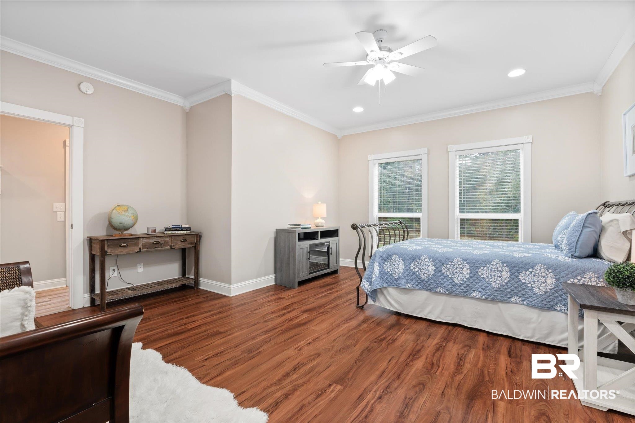 27994 Oakachoy Loop Daphne, AL 36526 - Photo 19 of 41 Bedroom featuring hardwood / wood-style floors, ceiling fan, and crown molding