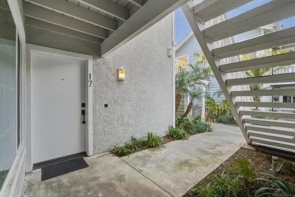 a porch with seating space