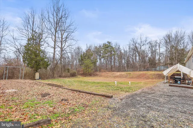 a view of yard with swimming pool and trees