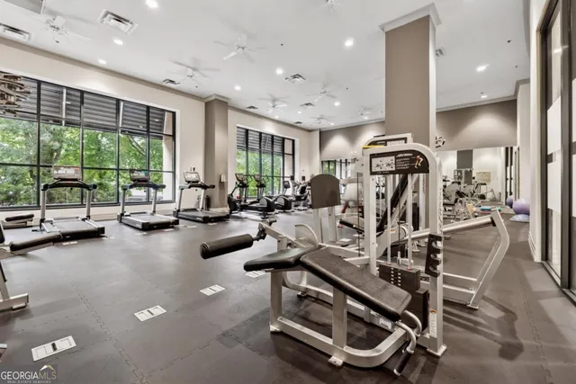 a view of a room with gym equipment