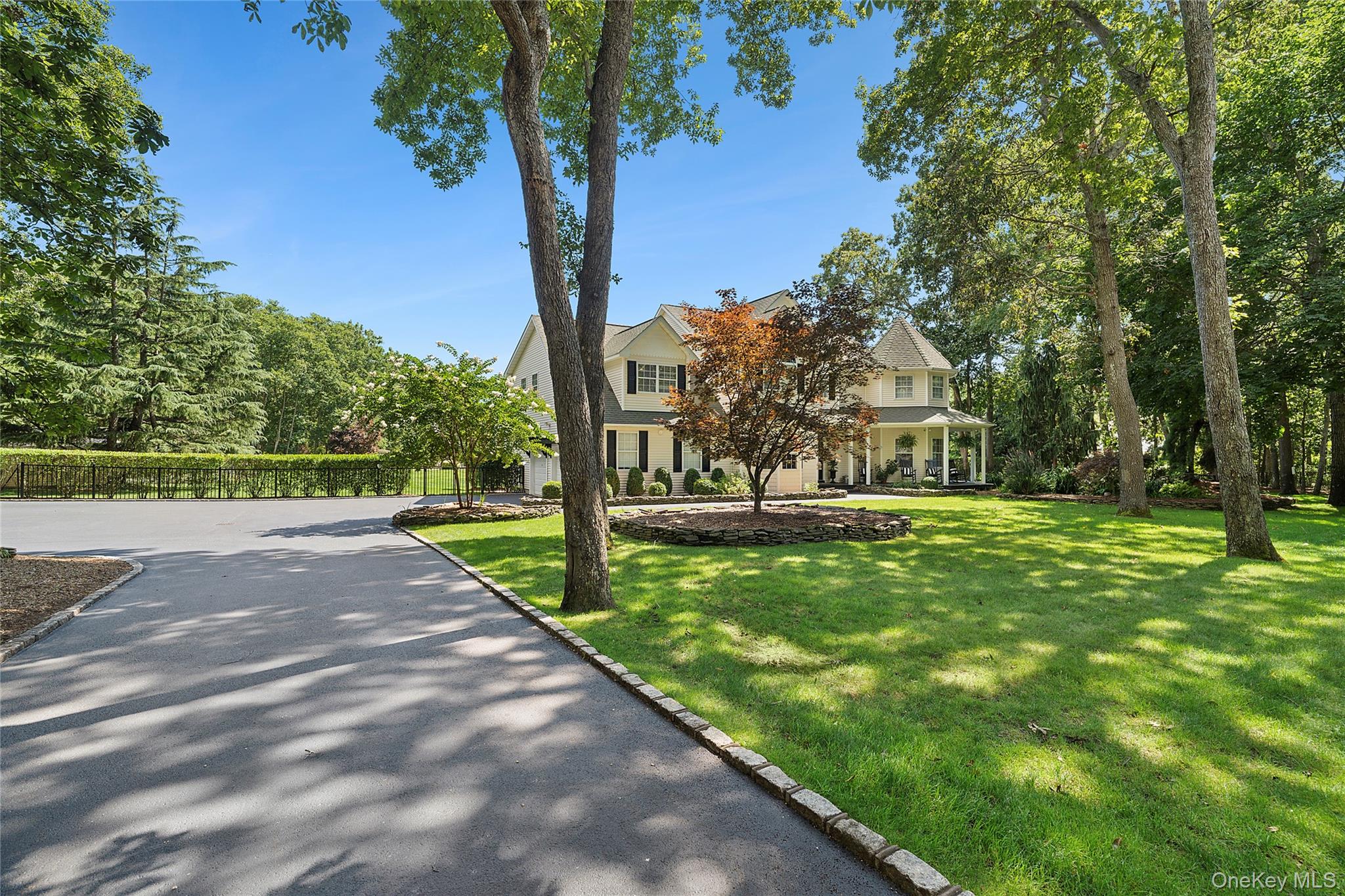 a view of a yard with palm trees