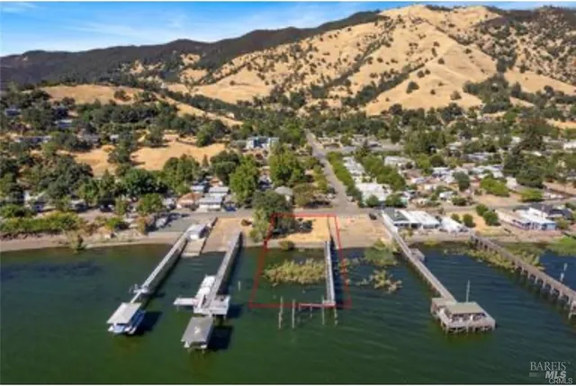 a view of a lake with a mountain in the background