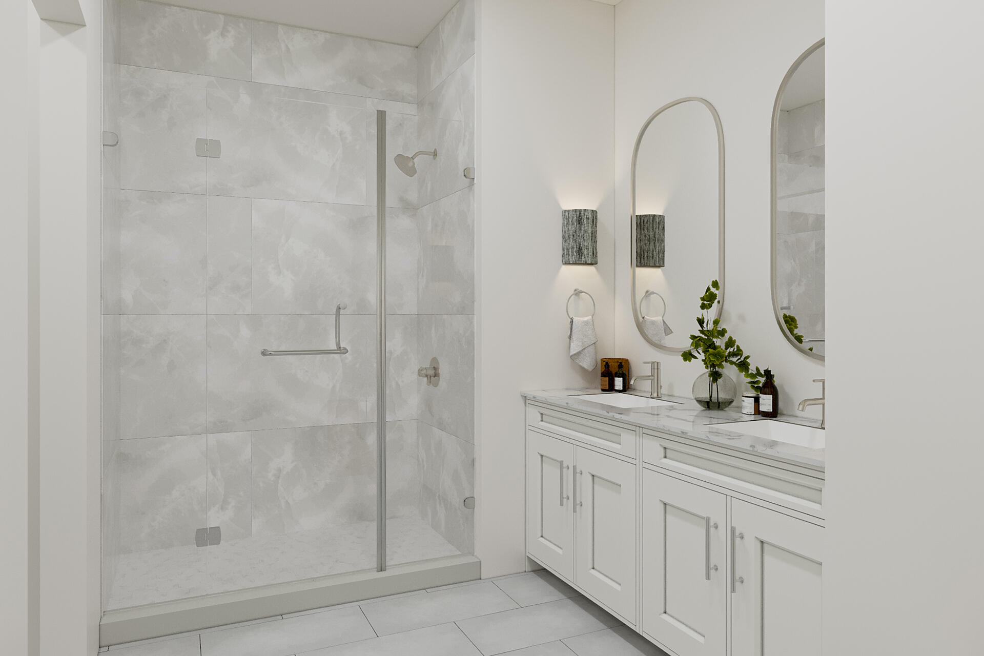 393 South Co Highway 393, Unit 108 Santa Rosa Beach, FL 32459 - Photo 12 of 39 a bathroom with a granite countertop sink a mirror and a shower