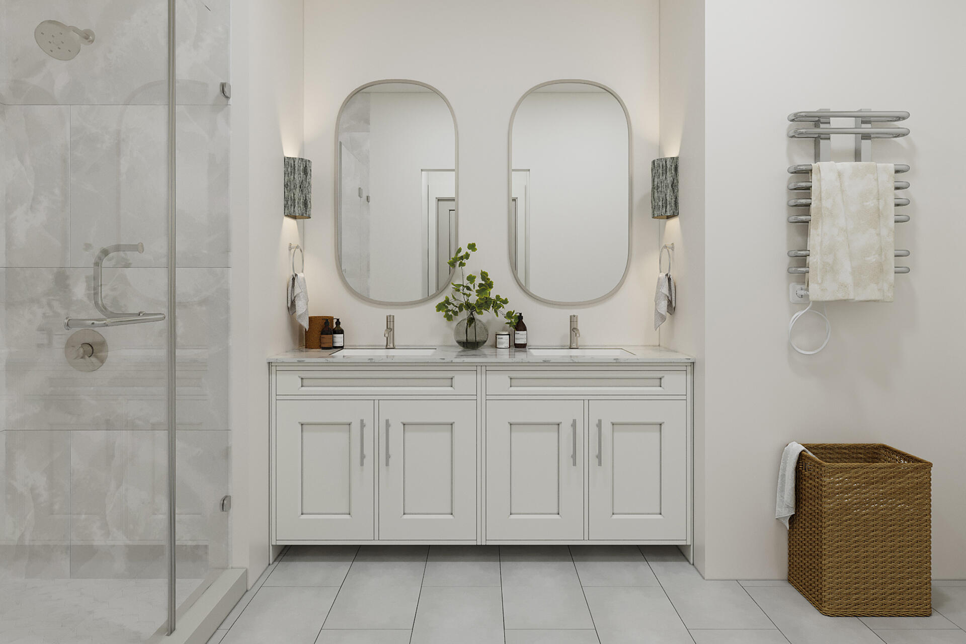 393 South Co Highway 393, Unit 108 Santa Rosa Beach, FL 32459 - Photo 13 of 39 a bathroom with double vanity sinks a mirror and a shower