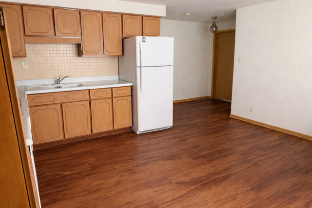 8304 W Forest, Unit 1W Chicago, IL 60634 - Photo 3 of 6 a kitchen with a refrigerator sink and cabinets