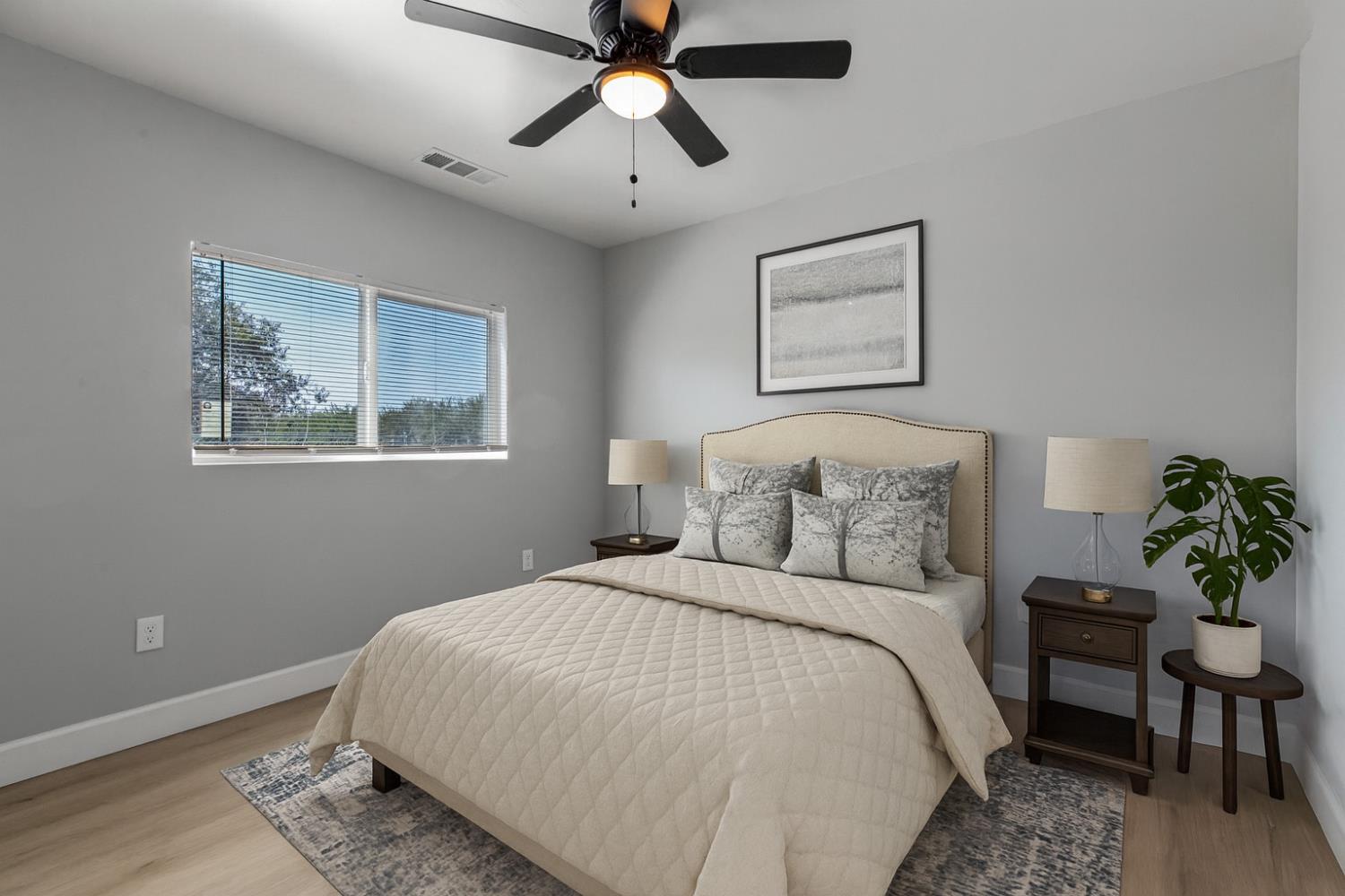 12484 South Union Road Manteca, CA 95336 - Photo 12 of 38 a bedroom with bed and a potted plant