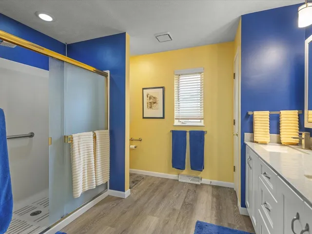 a view of a garage with storage