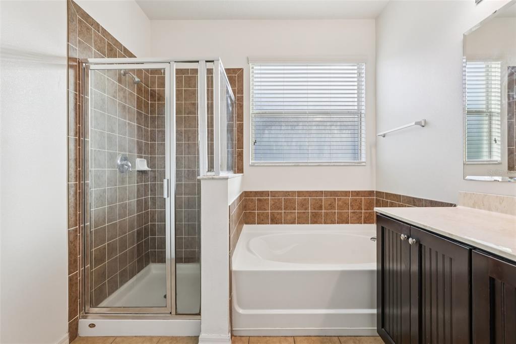 1689 Strathmore Circle Mount Dora, FL 32757 - Photo 28 of 37 a bathroom with a bathtub and a shower