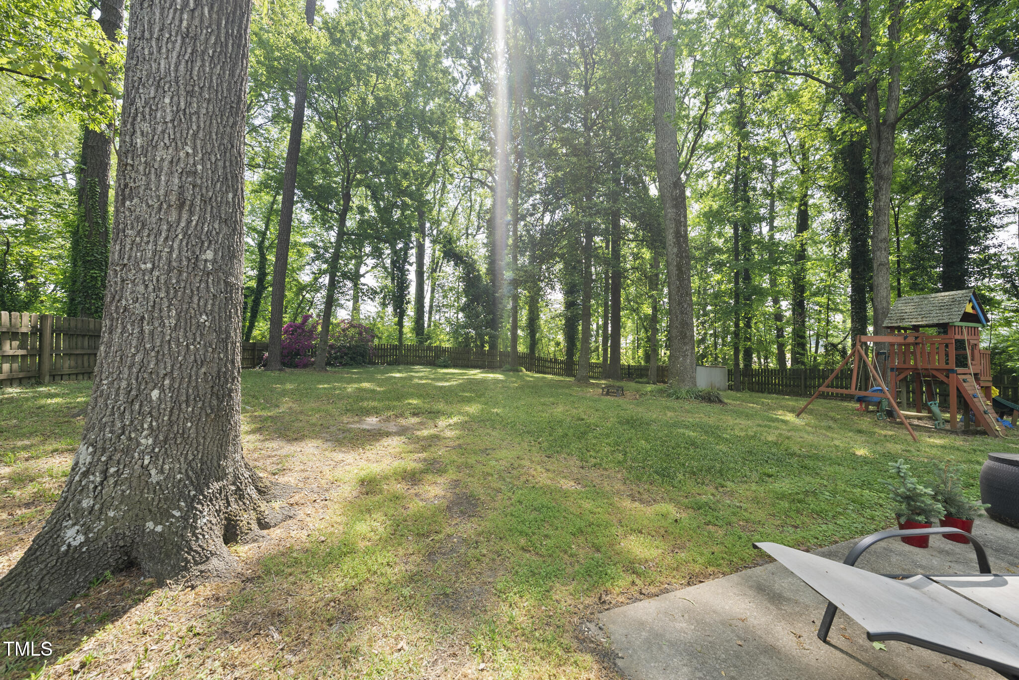 8613 Lobelia Street Raleigh, NC 27603 - Photo 23 of 25 a view of backyard with a barn and large trees