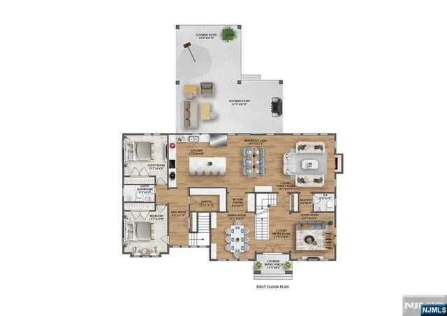 a picture of a bench in front of building