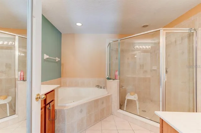 a bathroom with a bathtub and a shower