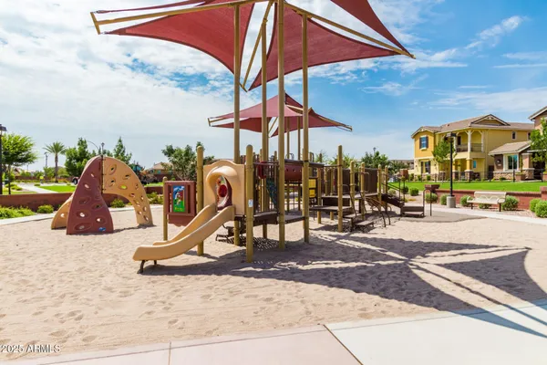a view of a park with slide