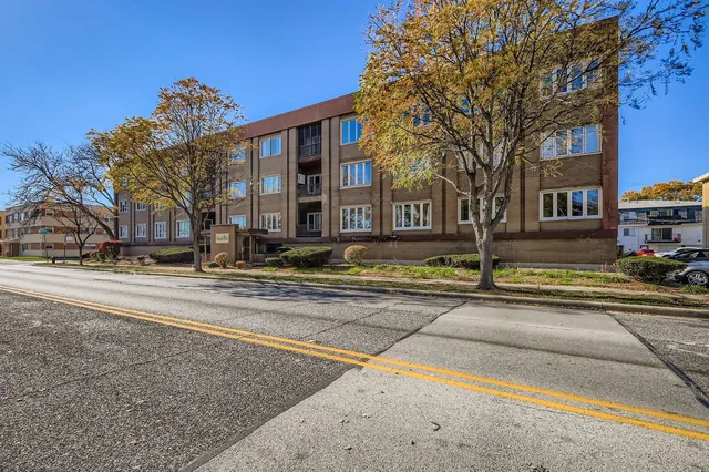 a front view of a building with street