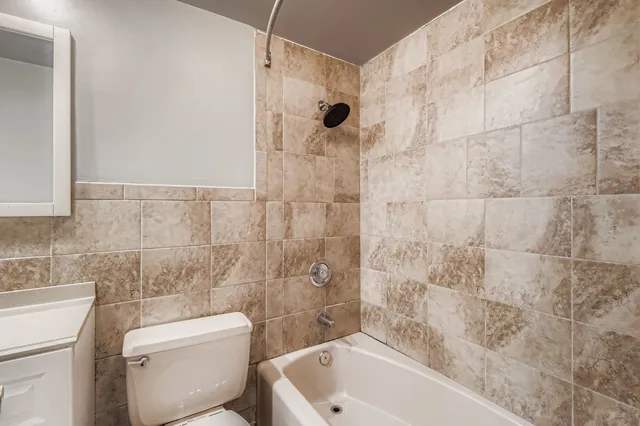 a bathroom with a toilet and a bathtub