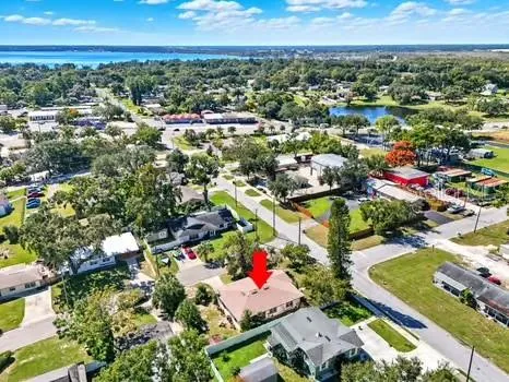 an outdoor space with furniture
