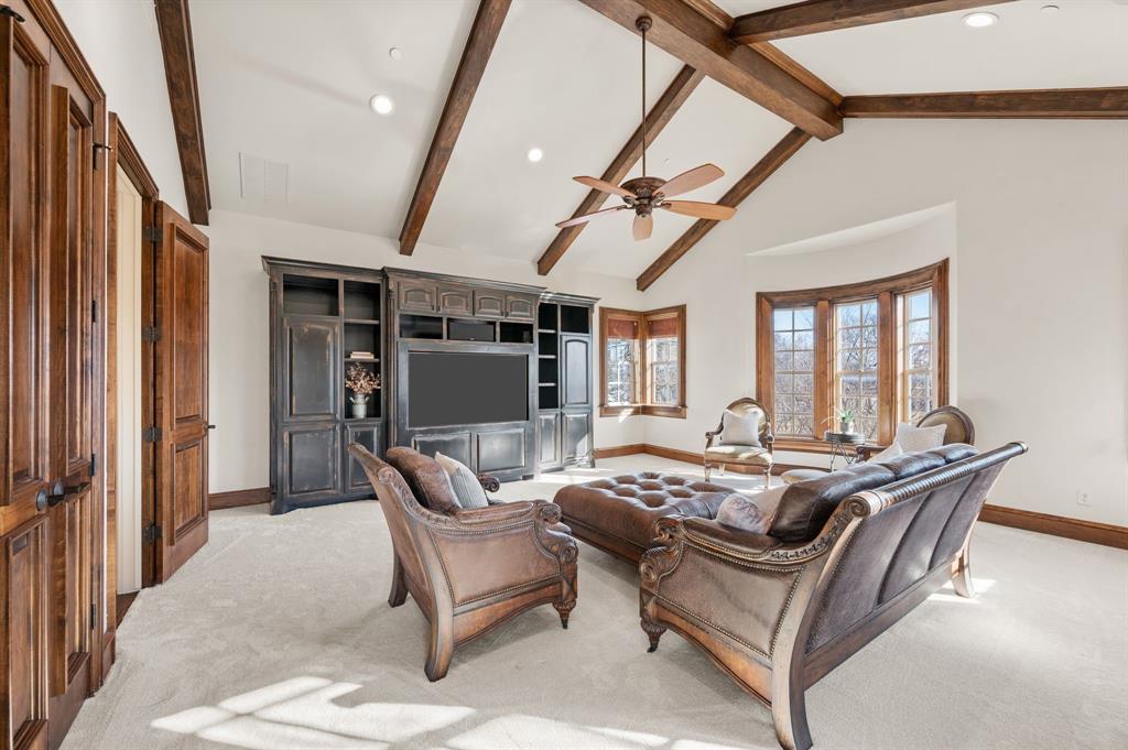 61 Piazza Lane Colleyville, TX 76034 - Photo 29 of 40 Media Room featuring recessed lighting, light colored carpet, and a ceiling fan