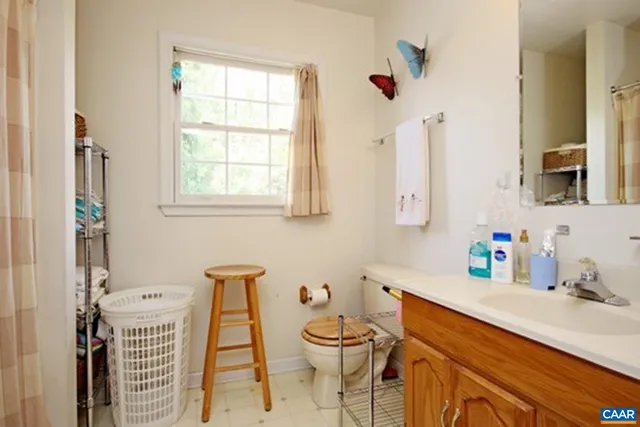 a bathroom with a sink a toilet and a mirror