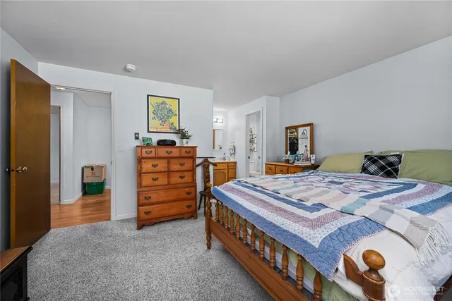 a bed room with a bed and a television