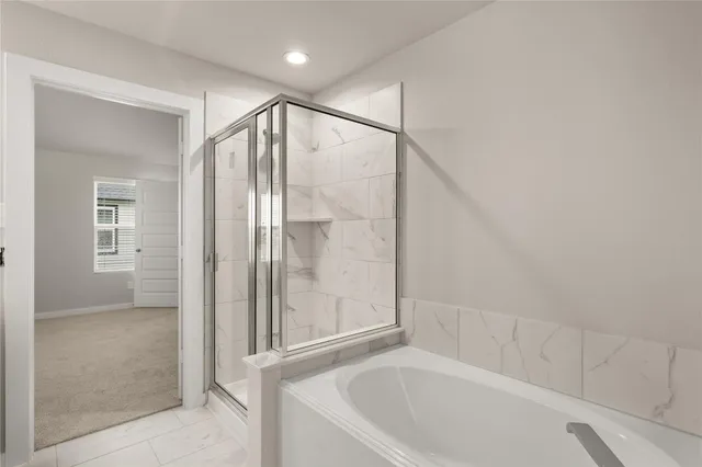 a bathroom with a bathtub and a shower