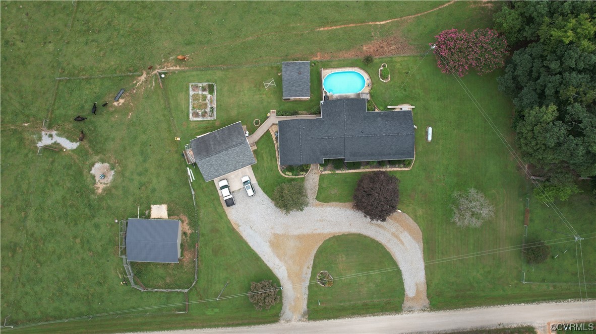 3384 Rice Creek Road Farmville, VA 23901 - Photo 46 of 50 an aerial view of a house with a swimming pool
