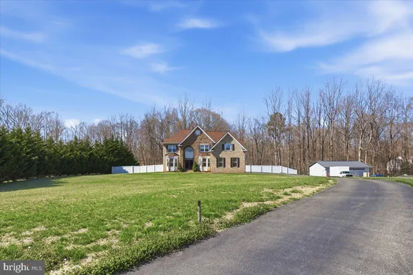 a view of a park with large trees