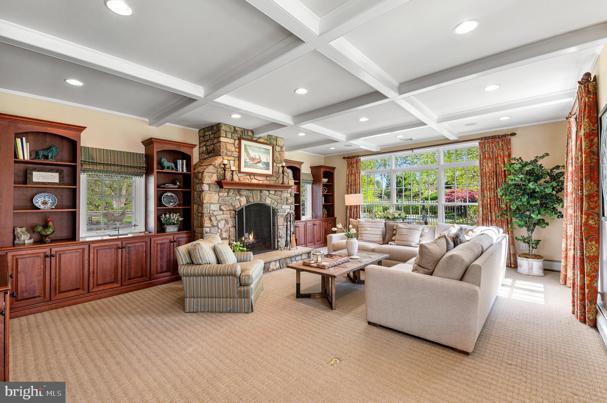 654 Andover Road Newtown Square, PA 19073 - Photo 15 of 47 Great Room with Coffered Ceiling and Built-Ins