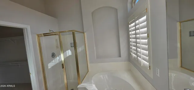 a view of a yard with plants and trees