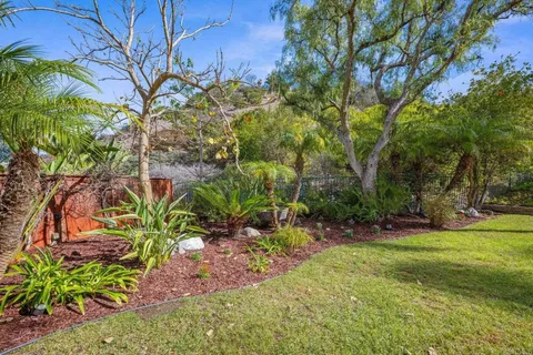 aerial view of a house with a garden and plants