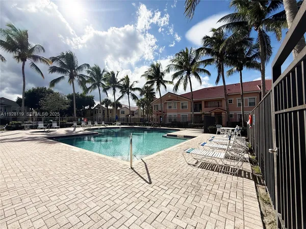 a view of a swimming pool with a backyard