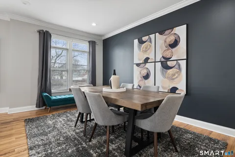 a view of a table and chairs in a room