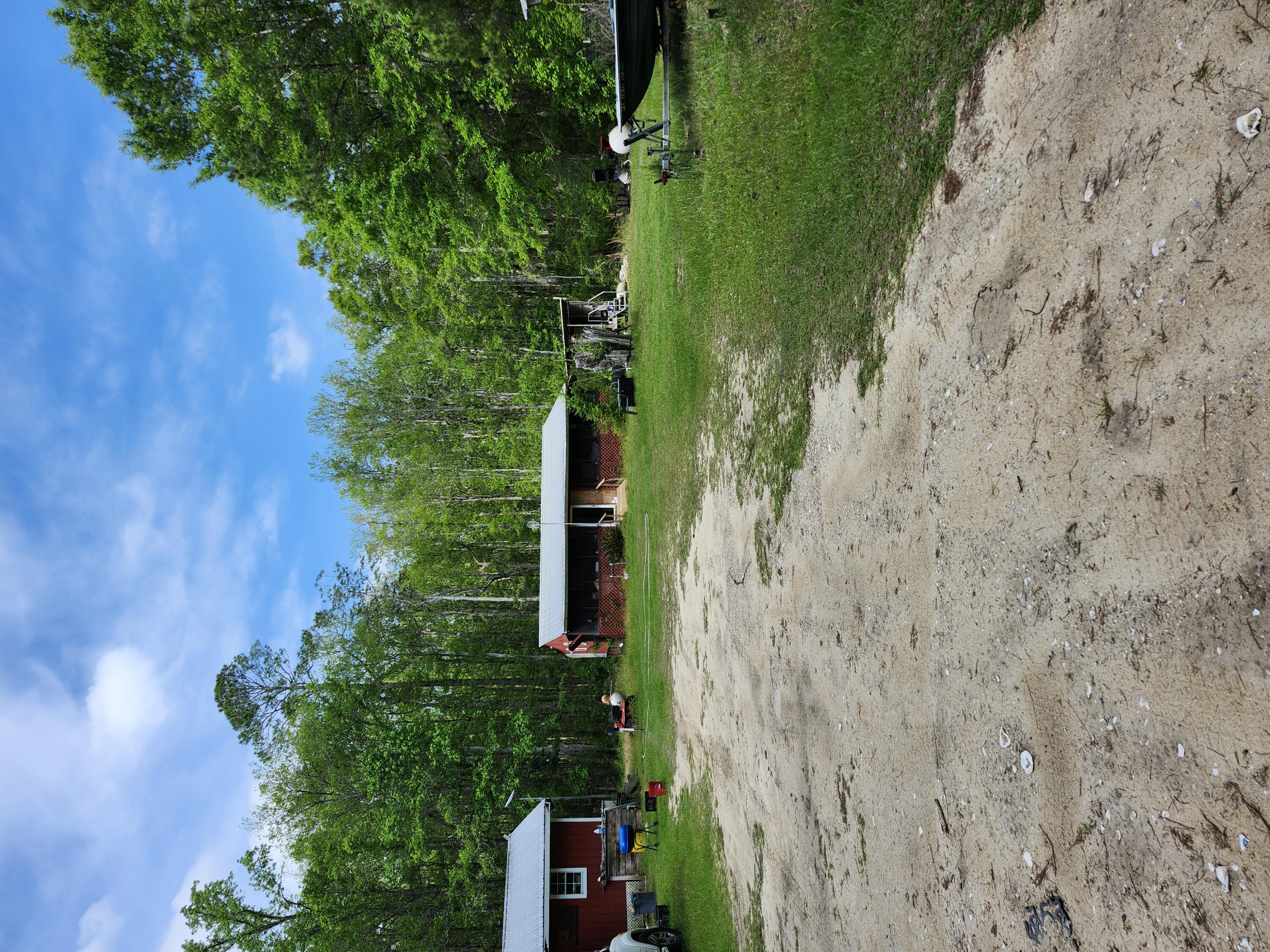 a view of a park with large trees and a wooden fence