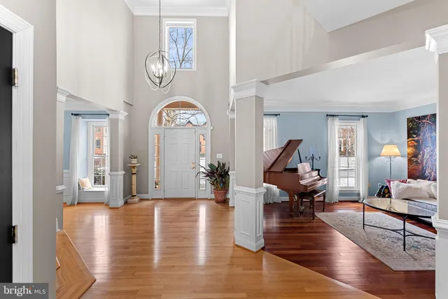 a view of a hallway with windows