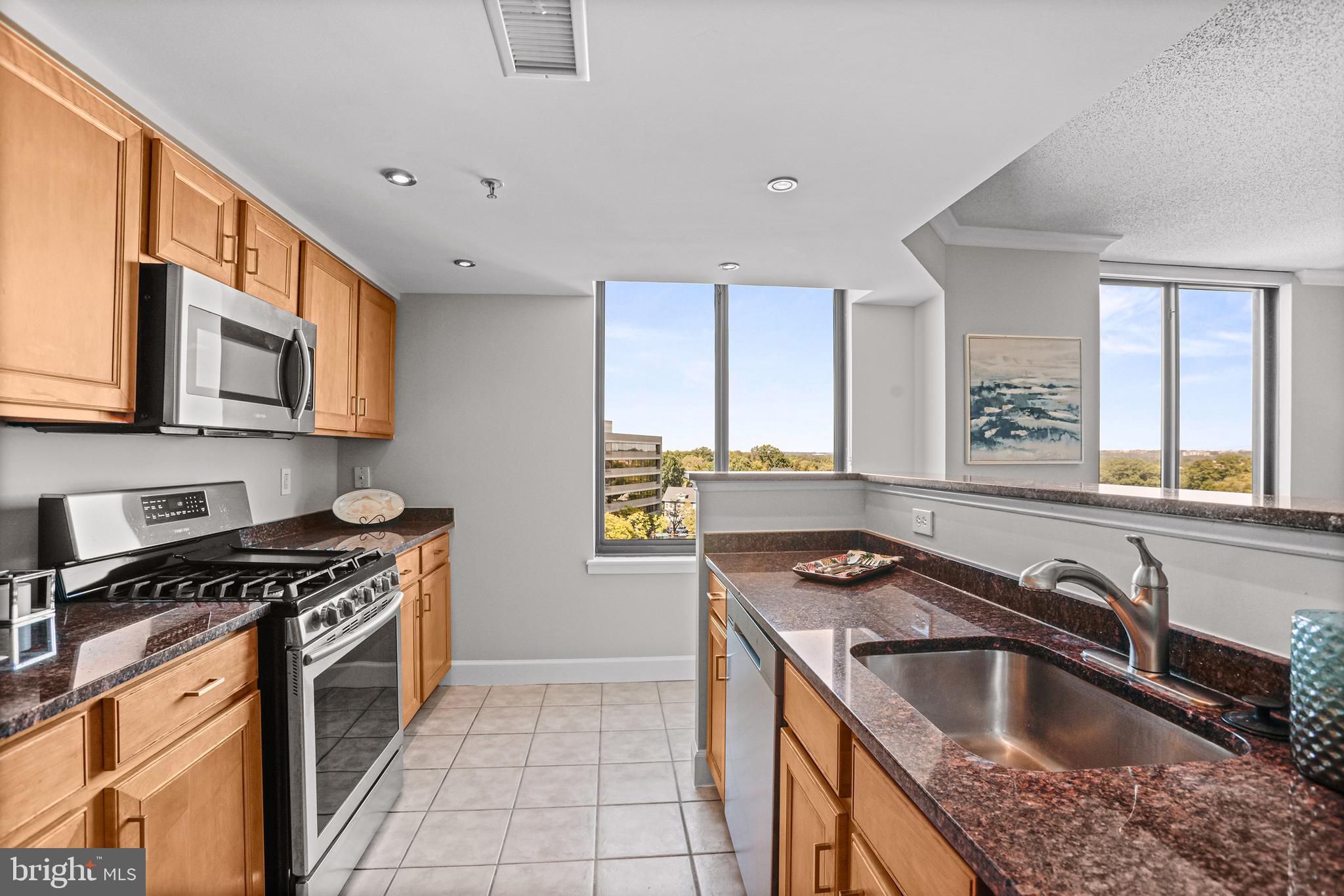 1220 North Fillmore Street, Unit 602 Arlington, VA 22201 - Photo 9 of 43 a kitchen that has a sink wooden cabinets and a stove