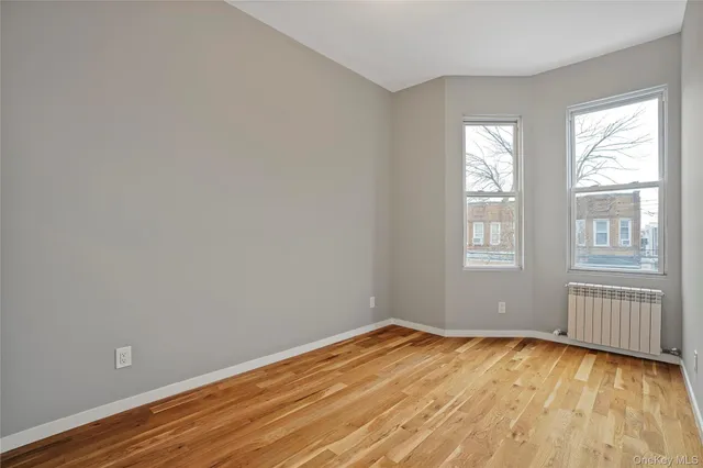 a large room with a bed in it