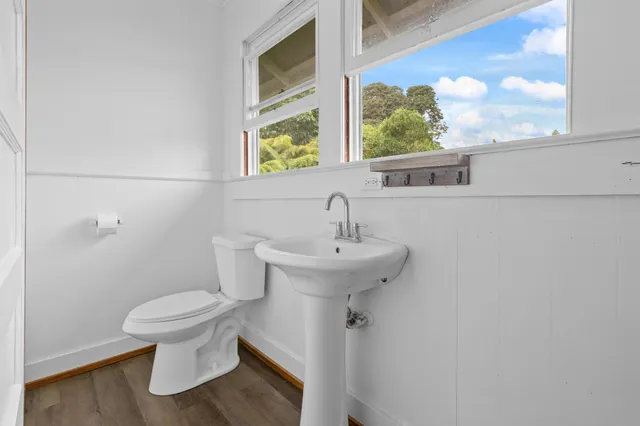 an aerial view of a house with a yard and lake view