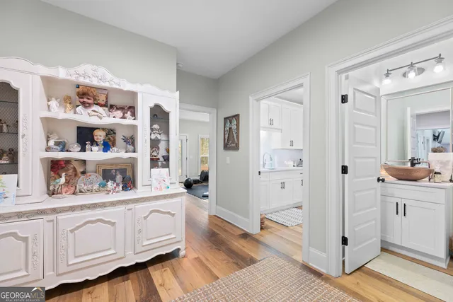 a view of a kitchen with electric appliances