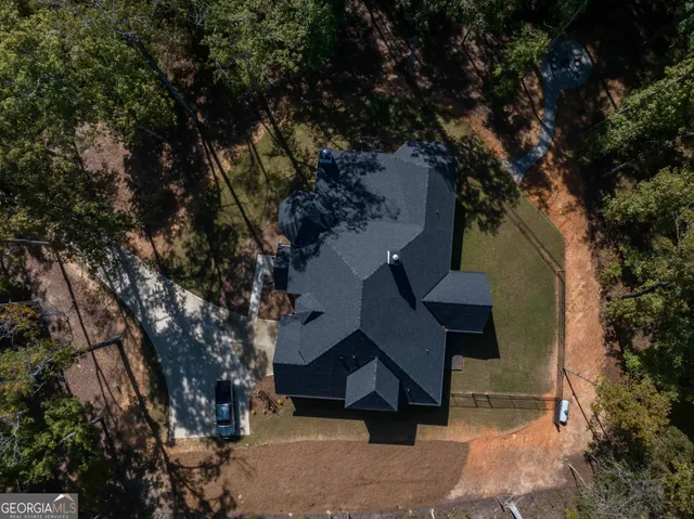 an aerial view of a house