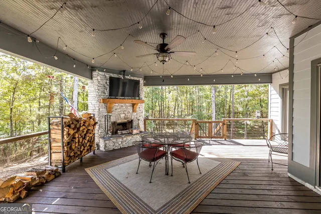 a view of a balcony with lake view