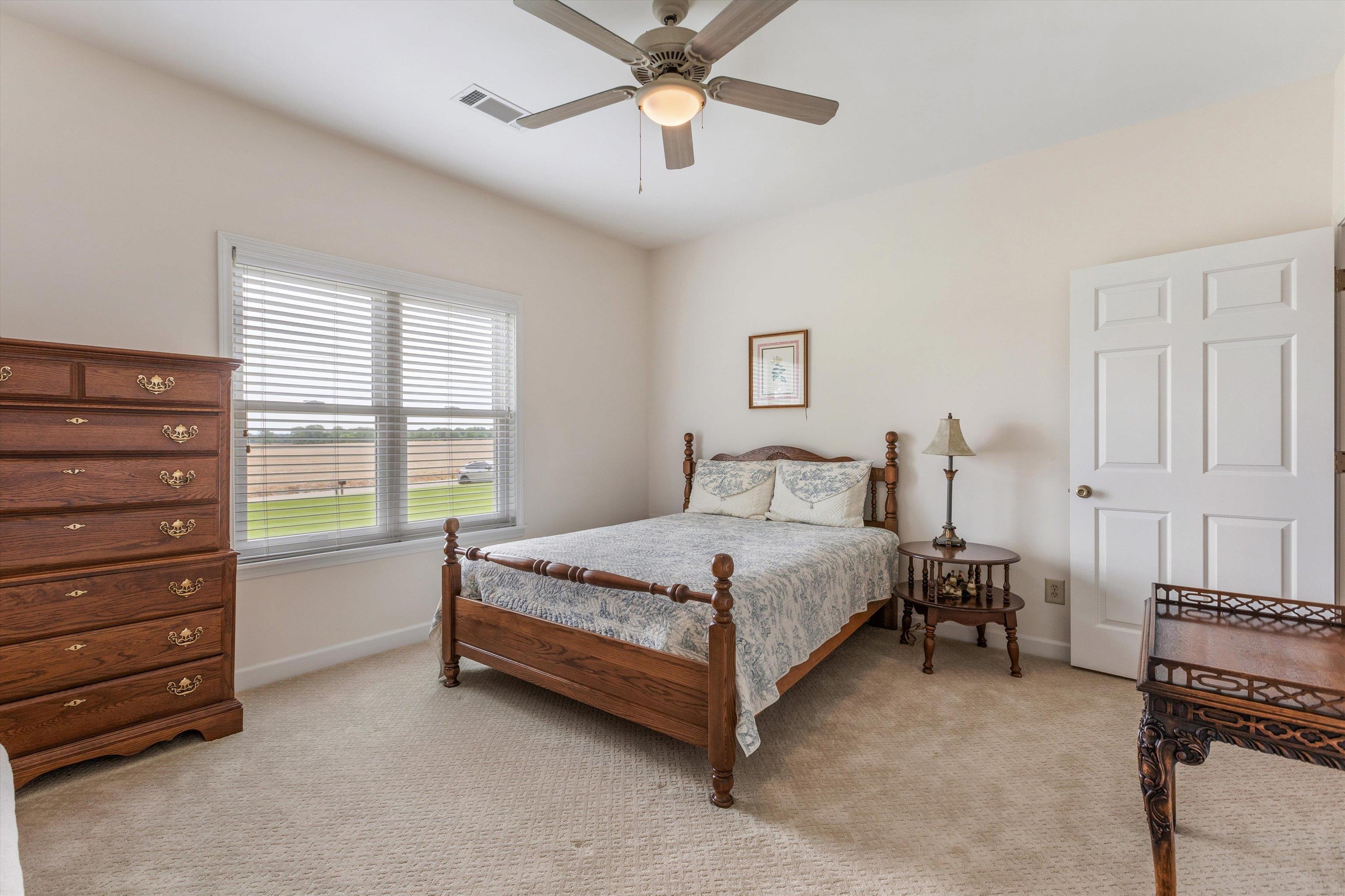2225 Candy Lane Burlison, TN 38015 - Photo 17 of 27 Carpeted room with a ceiling fan, a window with horizontal blinds, and a paneled door
