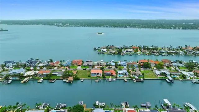 a view of a lake with a car park