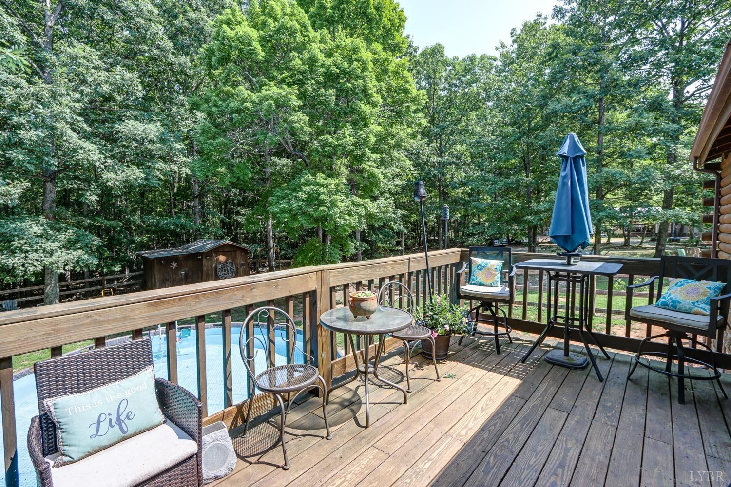699 Gladys Road Gladys, VA 24554 - Photo 18 of 47 a view of a deck with chairs a barbeque with wooden floor and fence