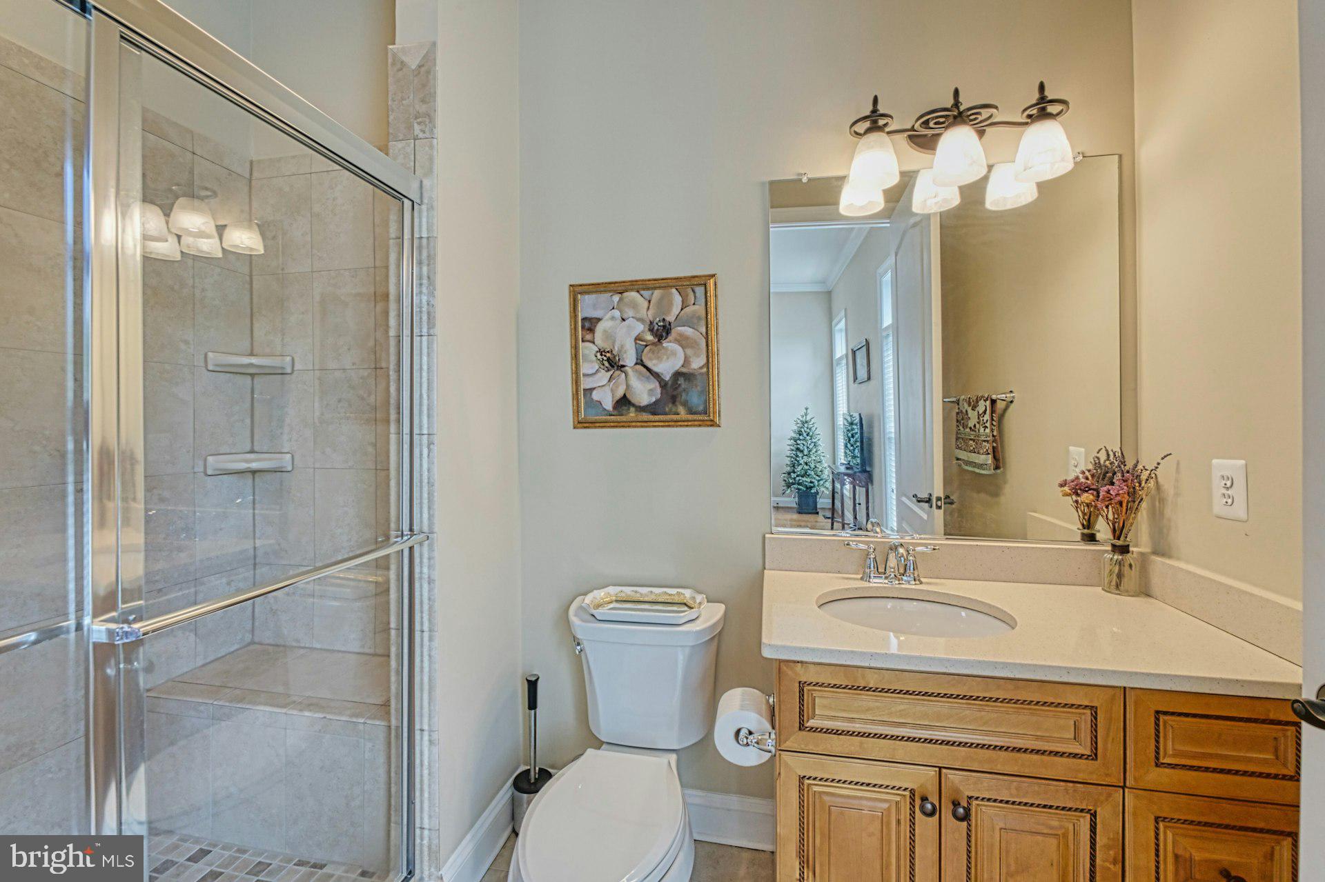 10405 Marbury Road Oakton, VA 22124 - Photo 25 of 72 a bathroom with a granite countertop sink toilet and shower
