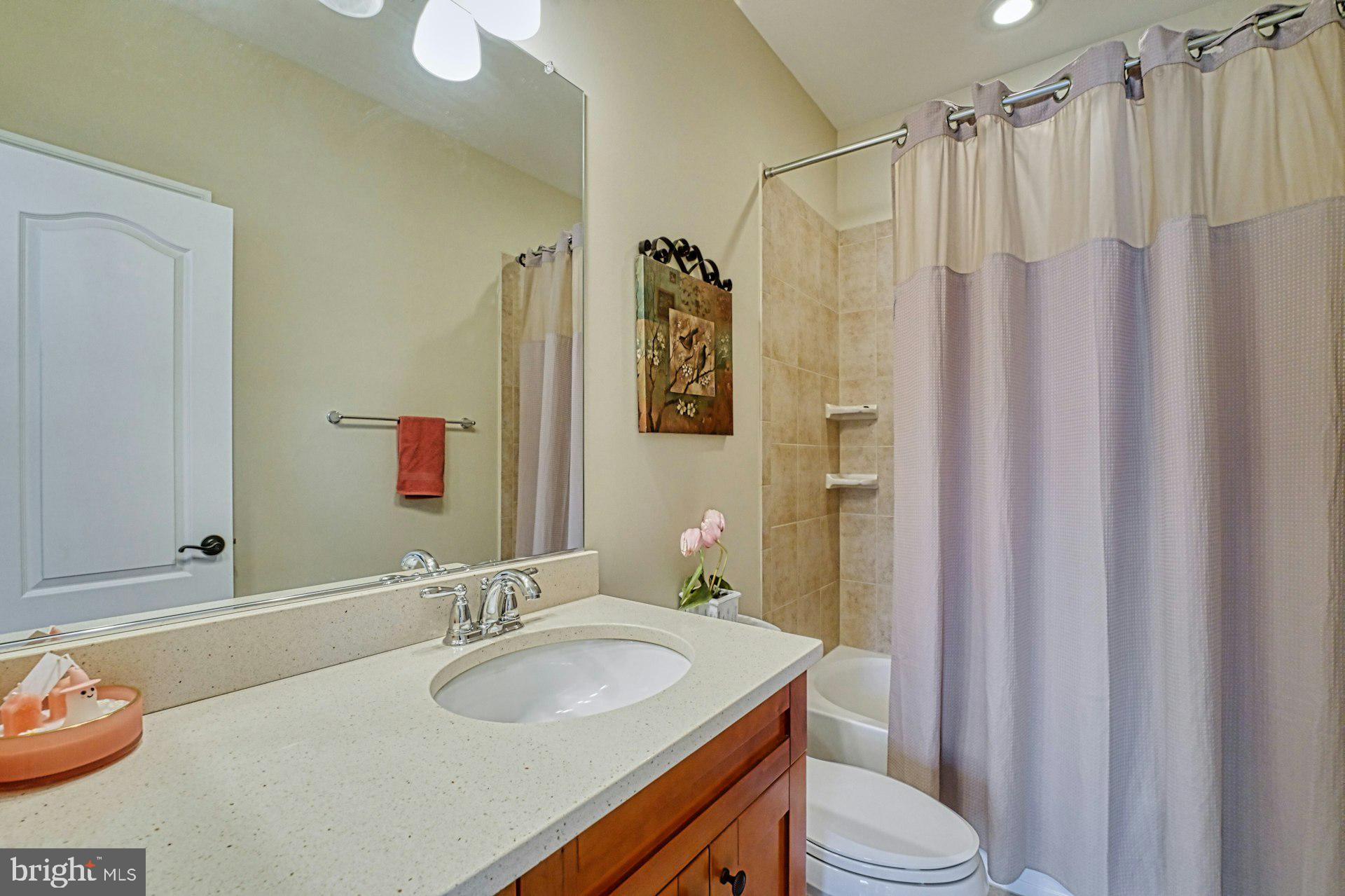 10405 Marbury Road Oakton, VA 22124 - Photo 46 of 72 a bathroom with a sink a toilet a mirror and shower curtain