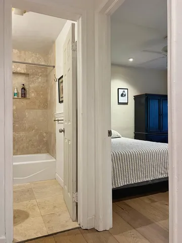 a bathroom with a bathtub