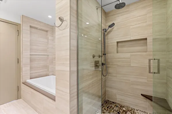 a bathroom with a bathtub
