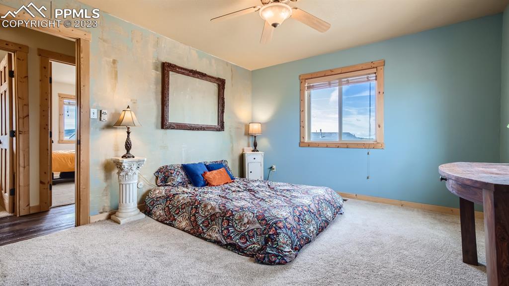 29 Ridge Point Circle Divide, CO 80814 - Photo 28 of 50 a bedroom with a bed and a chandelier