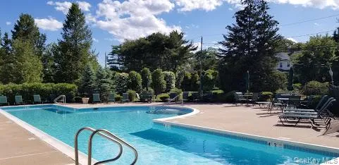 a view of swimming pool with outdoor seating and trees