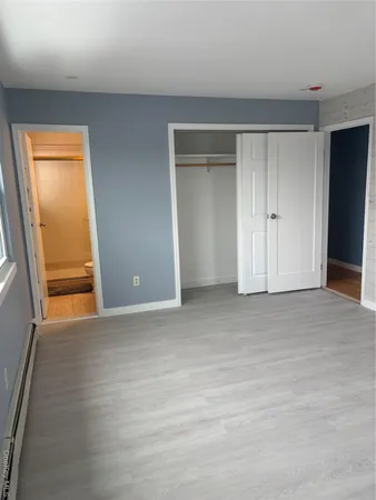a view of an empty room and closet area