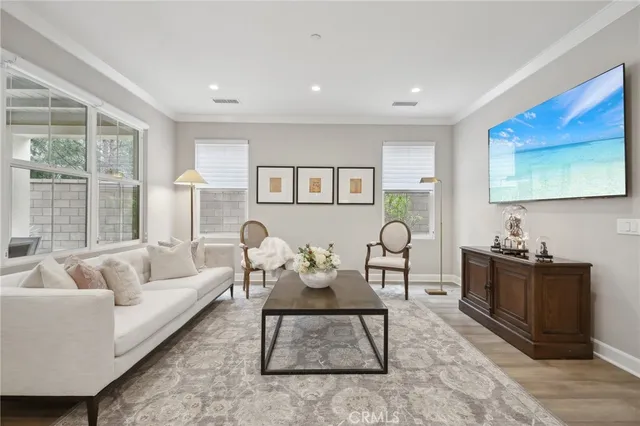a living room with furniture rug and window